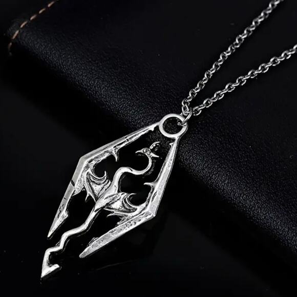Skyrim Necklace Elder Scrolls Imperial Dragon Symbol Christmas Birthday Gift NEW - Picture 2 of 5